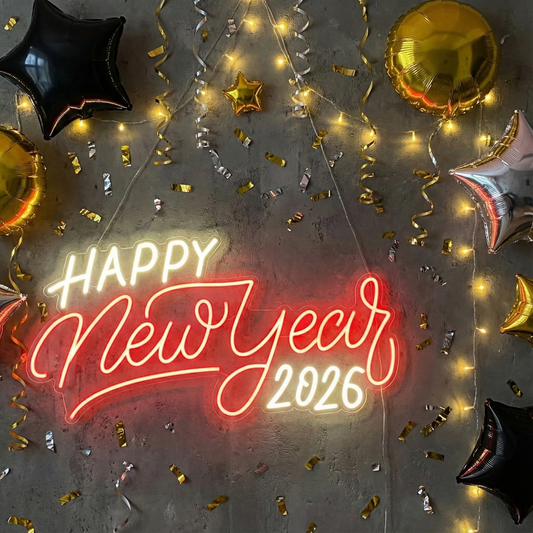 Happy New Year 2026 Neon Light | LED Happy New Year Sign for Party Decor (30In x 18In)