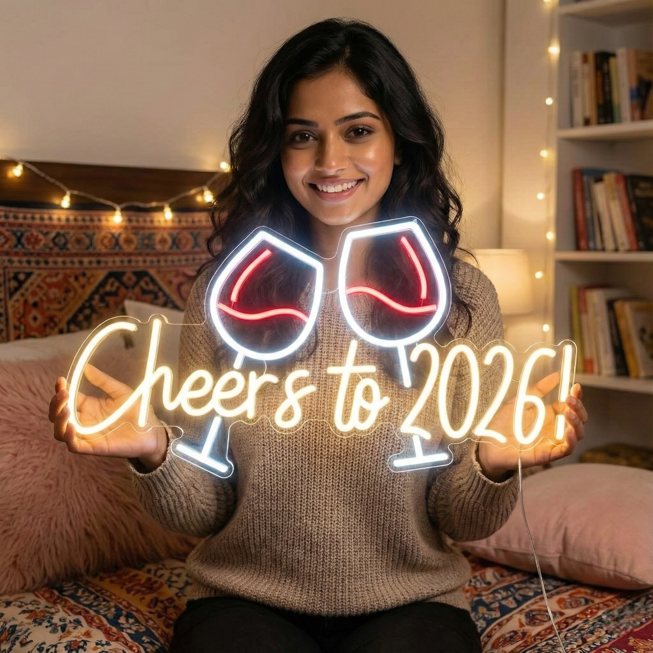 Cheers to 2026 | Happy New Year Light Up Neon Sign | Custom LED Neon Lights (36In x 18In)