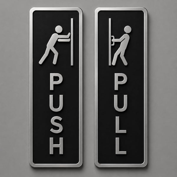 Modern Acrylic Push & Pull Door Sign Set for Office, Shop, Cafe & Business Entrance – Minimalist Black and Silver Acrylic Door Plaques for Commercial Buildings, Retail Stores, Restaurants, Glass Doors, and Contemporary Interior Decor