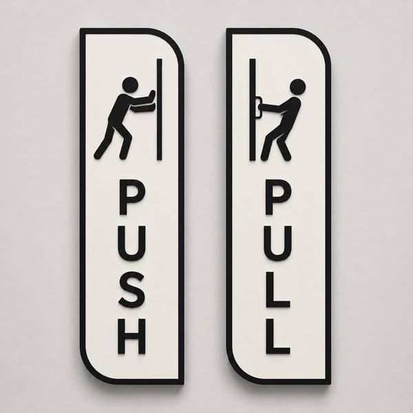 White Acrylic Push pull sign for glass door – Minimalist Vertical Office Door Plaques for Retail Stores, Cafes, Restaurants, Glass Doors & Commercial Entrances