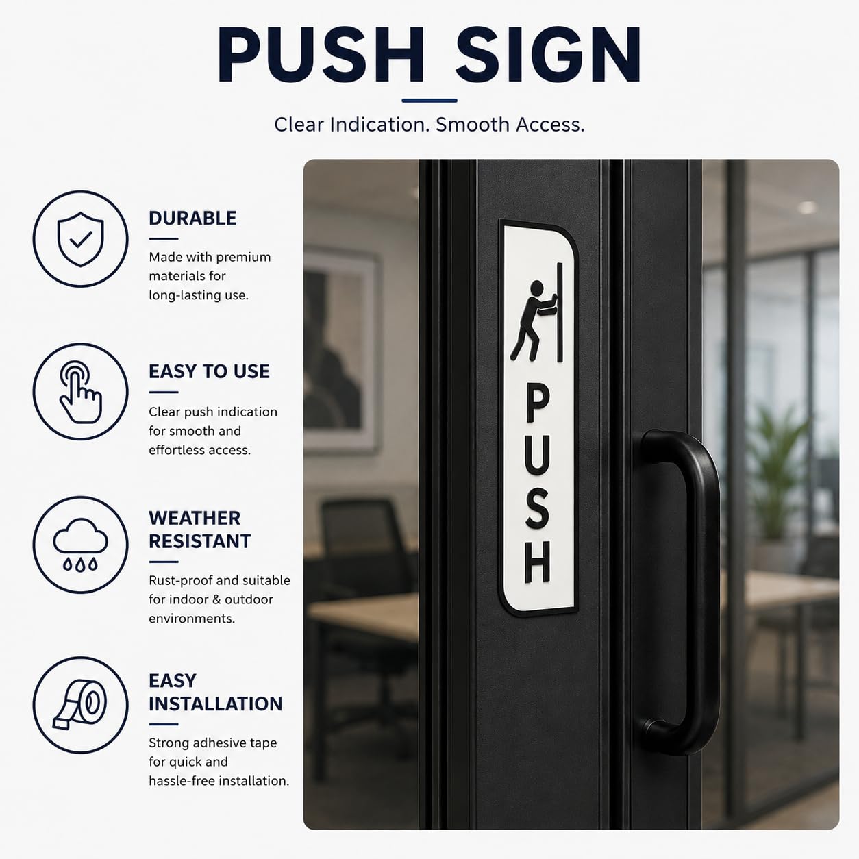 White Acrylic Push pull sign for glass door – Minimalist Vertical Office Door Plaques for Retail Stores, Cafes, Restaurants, Glass Doors & Commercial Entrances