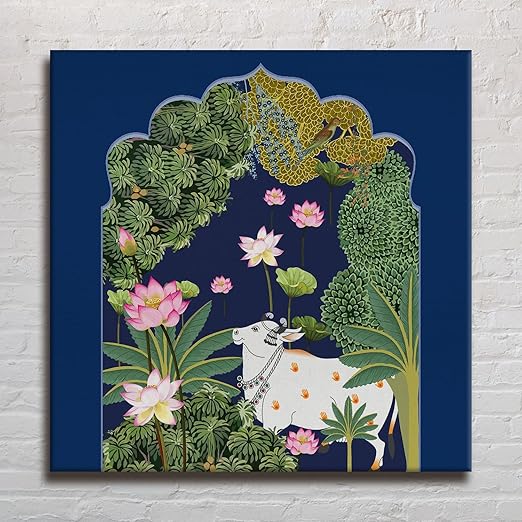 Eurotex Pichwai Ethnic Traditional Wall Painting, Framed canvas art Indian (36 x 36 In)