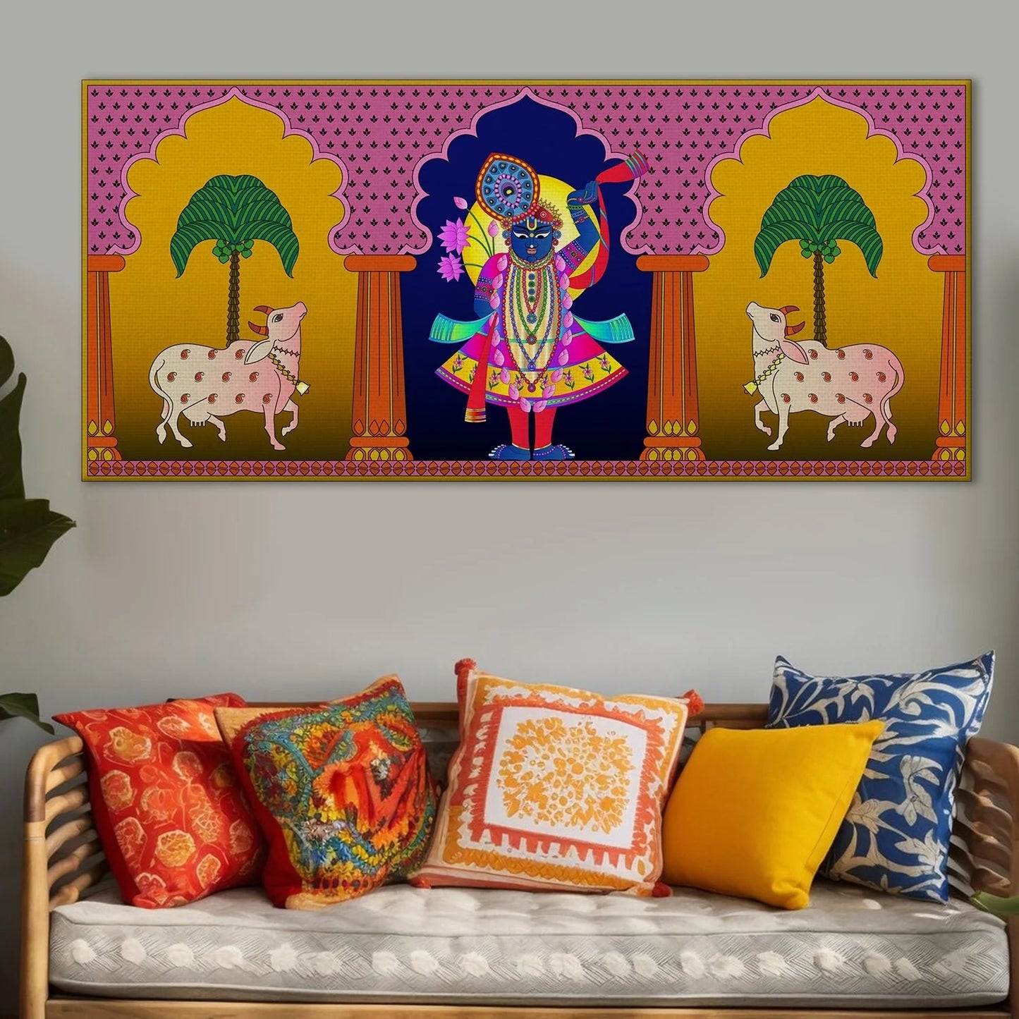 Shrinathji Pichwai Painting, Framed Abstract Canvas Wall Art for Living room Eurotex