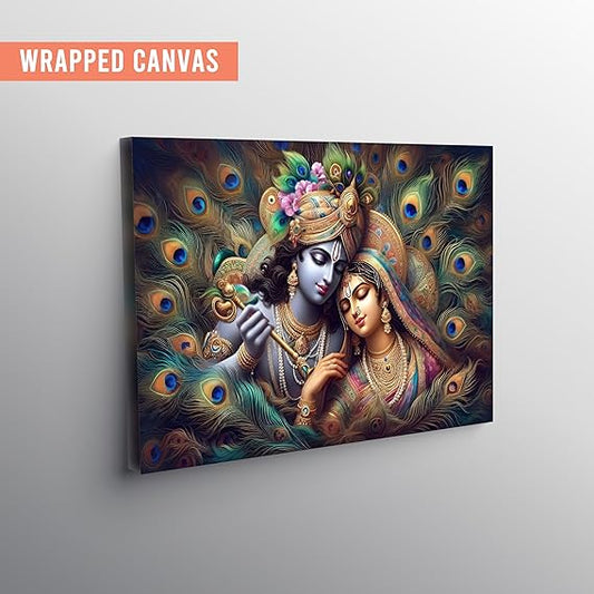 Eurotex Wrapped Canvas Wall Painting for Living Room Perfect Colorful Radha Krishna Canvas Painting for Hall Bedroom Office Gift & Décor (Radha-Krishna-01)