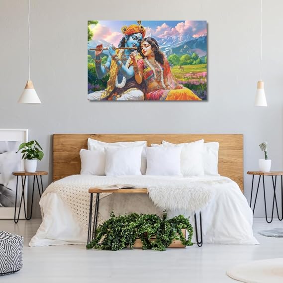 Eurotex Canvas Radha Krishna Wall Painting for Living Room, Bedroom, Hotels, Office - Big Size Elegant Wall Art for Home Decoration, Perfect Wall Decor (Radha Krishna-15)