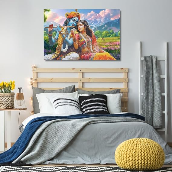 Eurotex Canvas Radha Krishna Wall Painting for Living Room, Bedroom, Hotels, Office - Big Size Elegant Wall Art for Home Decoration, Perfect Wall Decor (Radha Krishna-15)