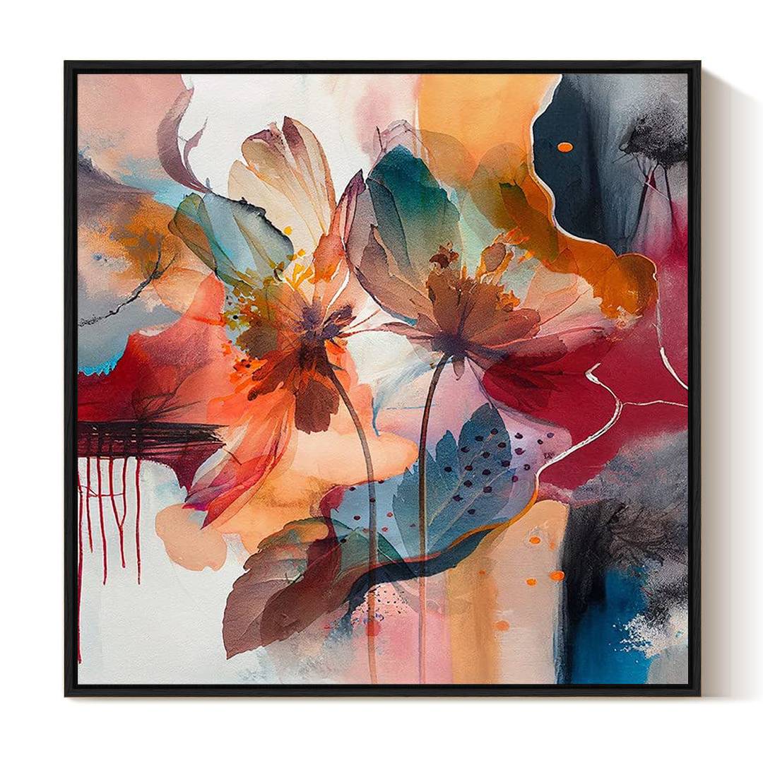 Eurotex Abstract Art With Flower, Framed Wall art (36x36 In) Eurotex