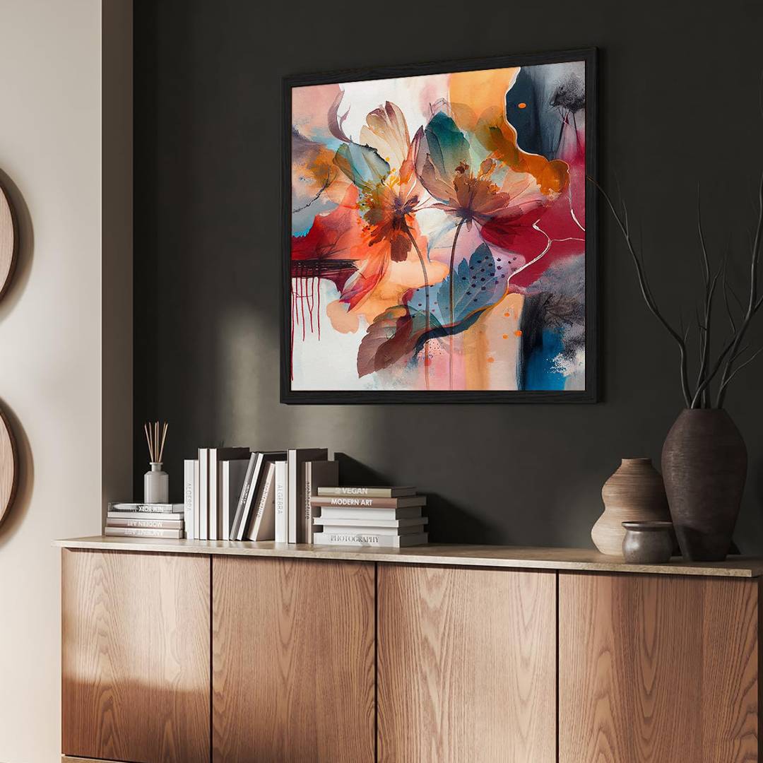 Eurotex Abstract Art With Flower, Framed Wall art (36x36 In) Eurotex