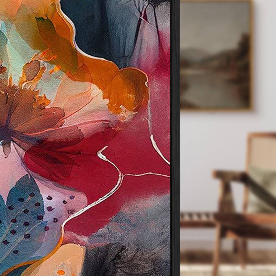 Eurotex Abstract Art With Flower, Framed Wall art (36x36 In) Eurotex