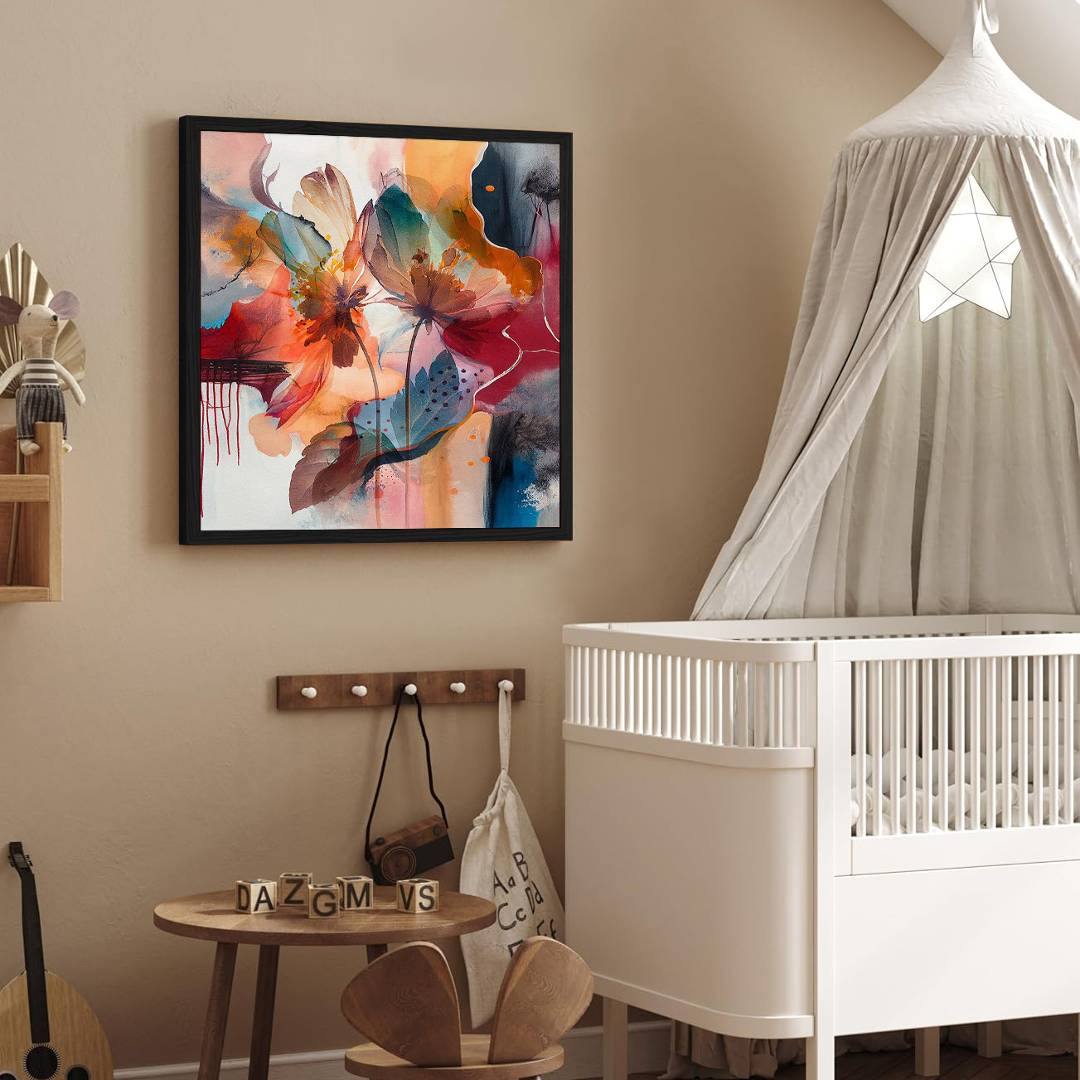 Eurotex Abstract Art With Flower, Framed Wall art (36x36 In) Eurotex