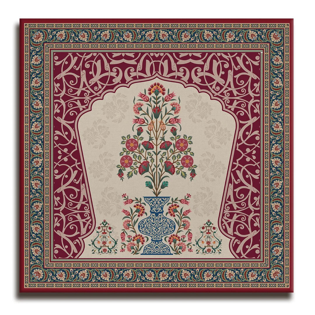 Flower Pot, Kalamkari Art, Framed Abstract Canvas Wall Art for Bedroom