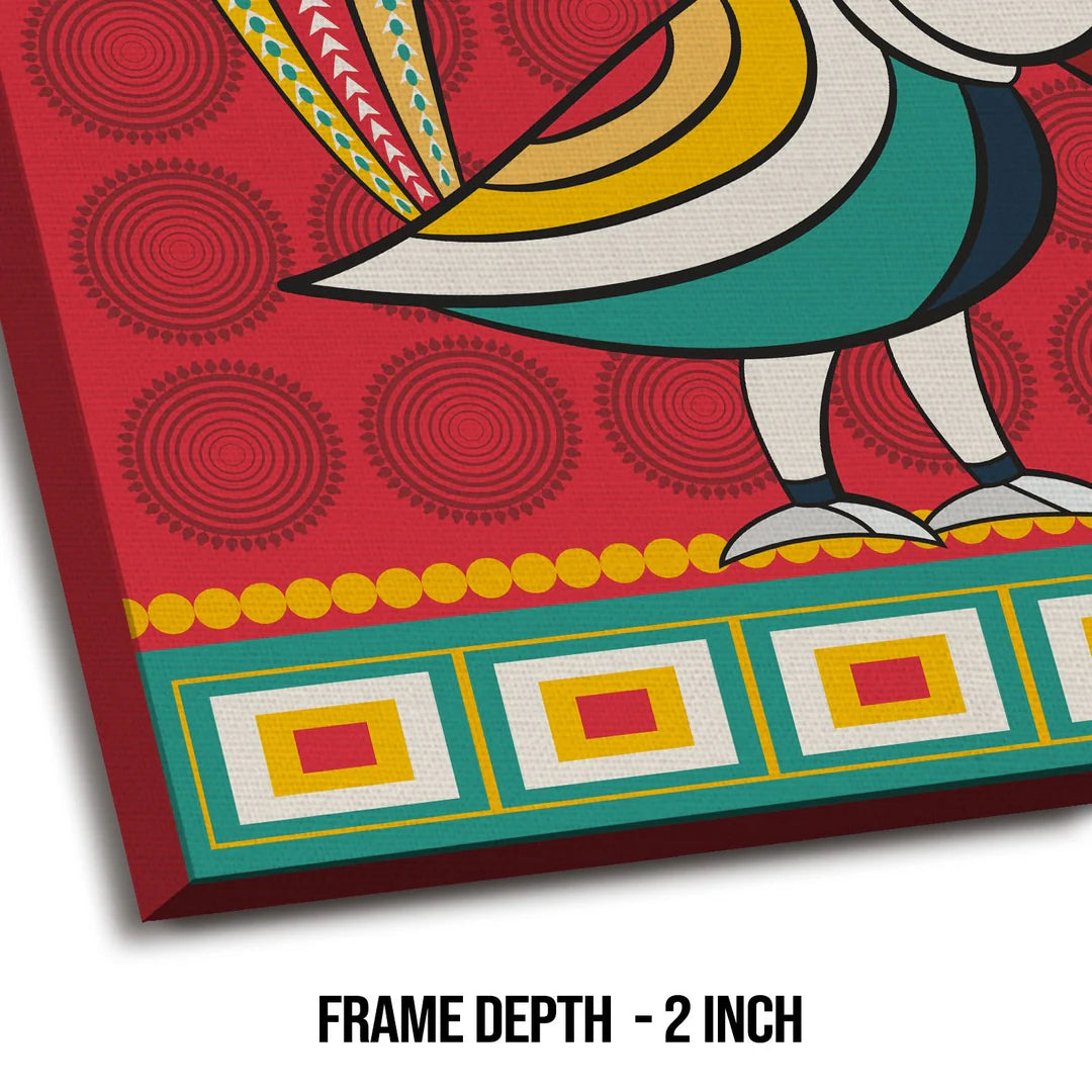Beautiful Bird, Kalighat Art, Framed Abstract Canvas Wall Art for Bedroom