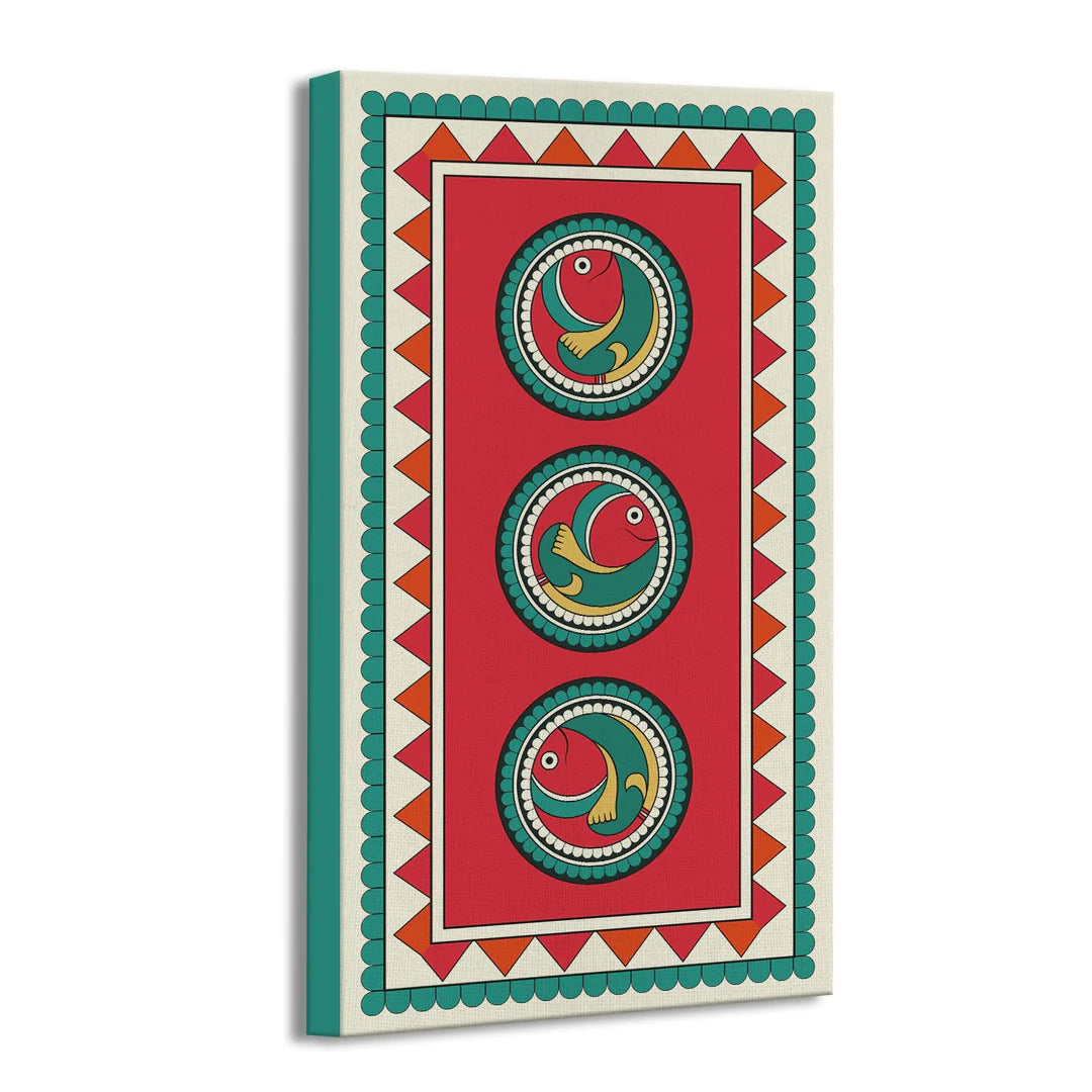 Fish Texture, Kalighat Art, Framed Abstract Canvas Wall Art for Bedroom