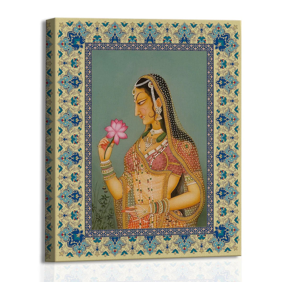 Beautiful Mughal Queen, Traditional Canvas Art, Framed Abstract Canvas Wall Art for Room