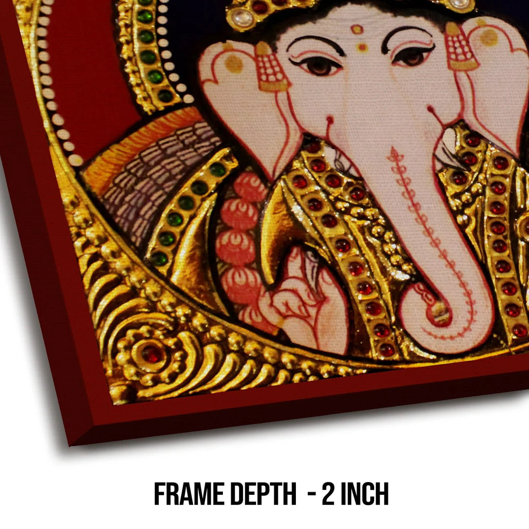 Shree Ganesh, Tanjore Art, Framed Abstract Canvas Wall Art for Bedroom