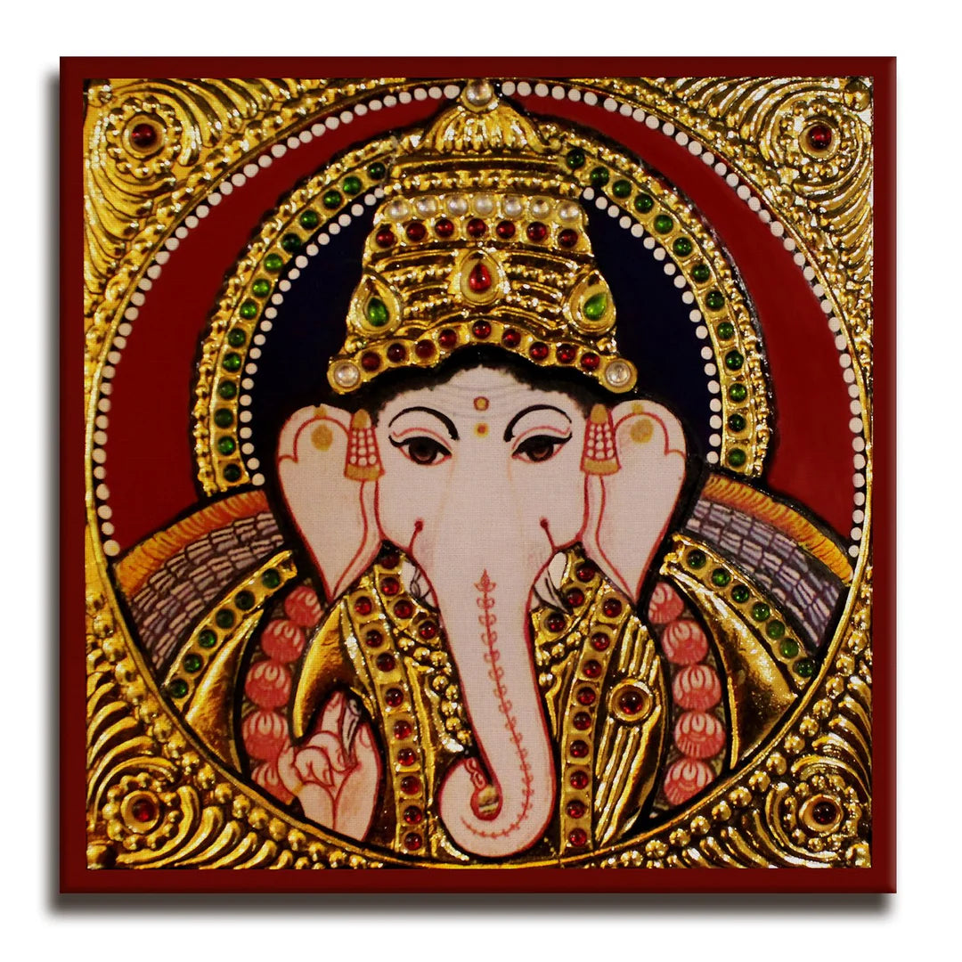 Shree Ganesh, Tanjore Art, Framed Abstract Canvas Wall Art for Bedroom
