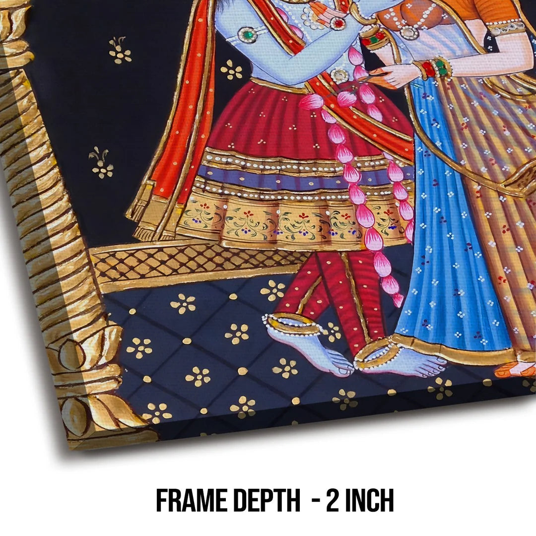 Radhe Krishna, Tanjore Art, Framed Abstract Canvas Wall Art for Bedroom