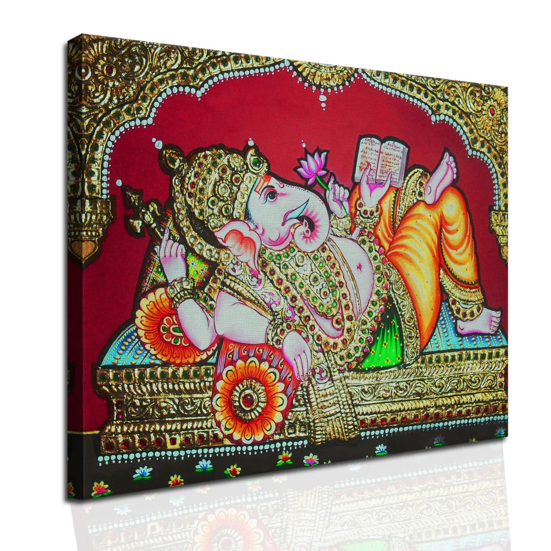Ganesh Ji, Tanjore Art, Framed Abstract Canvas Wall Art for Bedroom