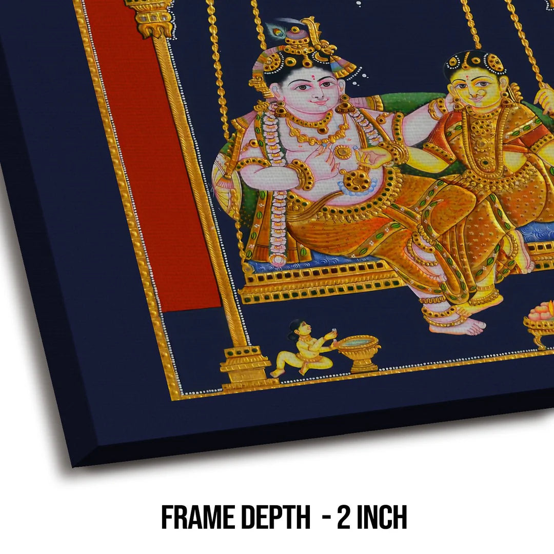 Shree Krishna & Radha, Tanjore Art, Framed Abstract Canvas Wall Art for Bedroom