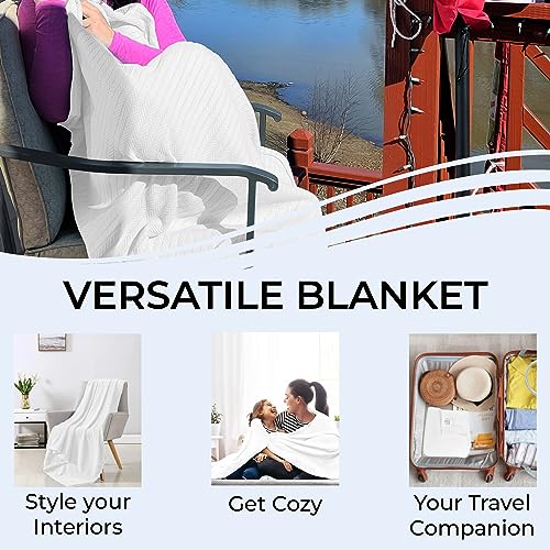 Eurotex Cable Cotton Blankets for bed, 100% Cotton Blanket - Ivory Eurotex