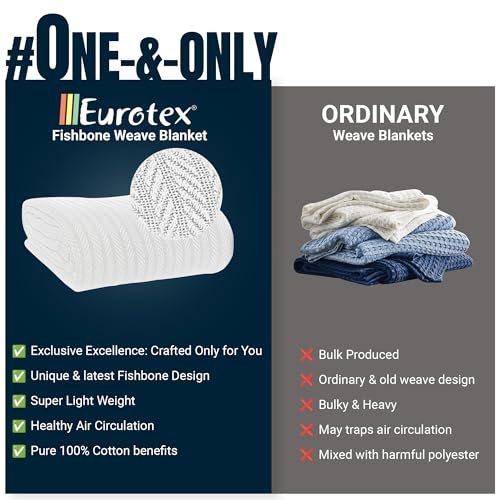 Eurotex Cable Cotton Blankets for bed, 100% Cotton Blanket - Ivory Eurotex
