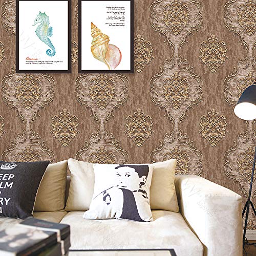 Eurotex Damask Design, Living Room Wallpaper, Almond (Luxury Vinyl Coated, 57 sq.ft Roll) My Store