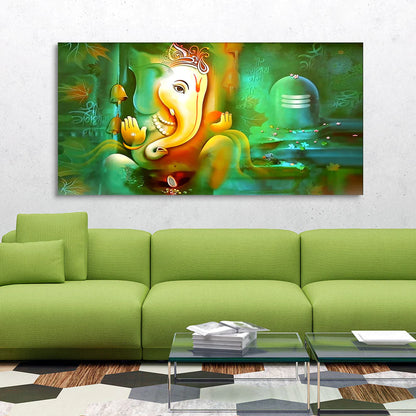 Eurotex Auspicious Ganesh with Shiva lingam, Canvas Printed, Wall Art & Paintings Eurotex