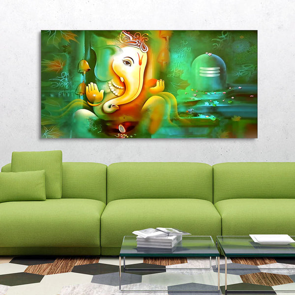 Eurotex Auspicious Ganesh with Shiva lingam, Canvas Printed, Wall Art & Paintings