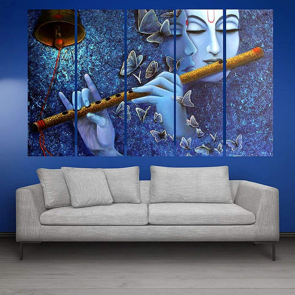 Eurotex Radha Krishna, Canvas Printed, Wall Painting, Multicolor Set of 5