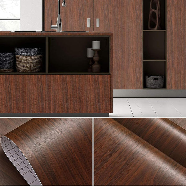 Eurotex Wood Design Wall Stickers, Mahogany Brown, Self Adhesive Wallpaper - (45cm x 300cm)