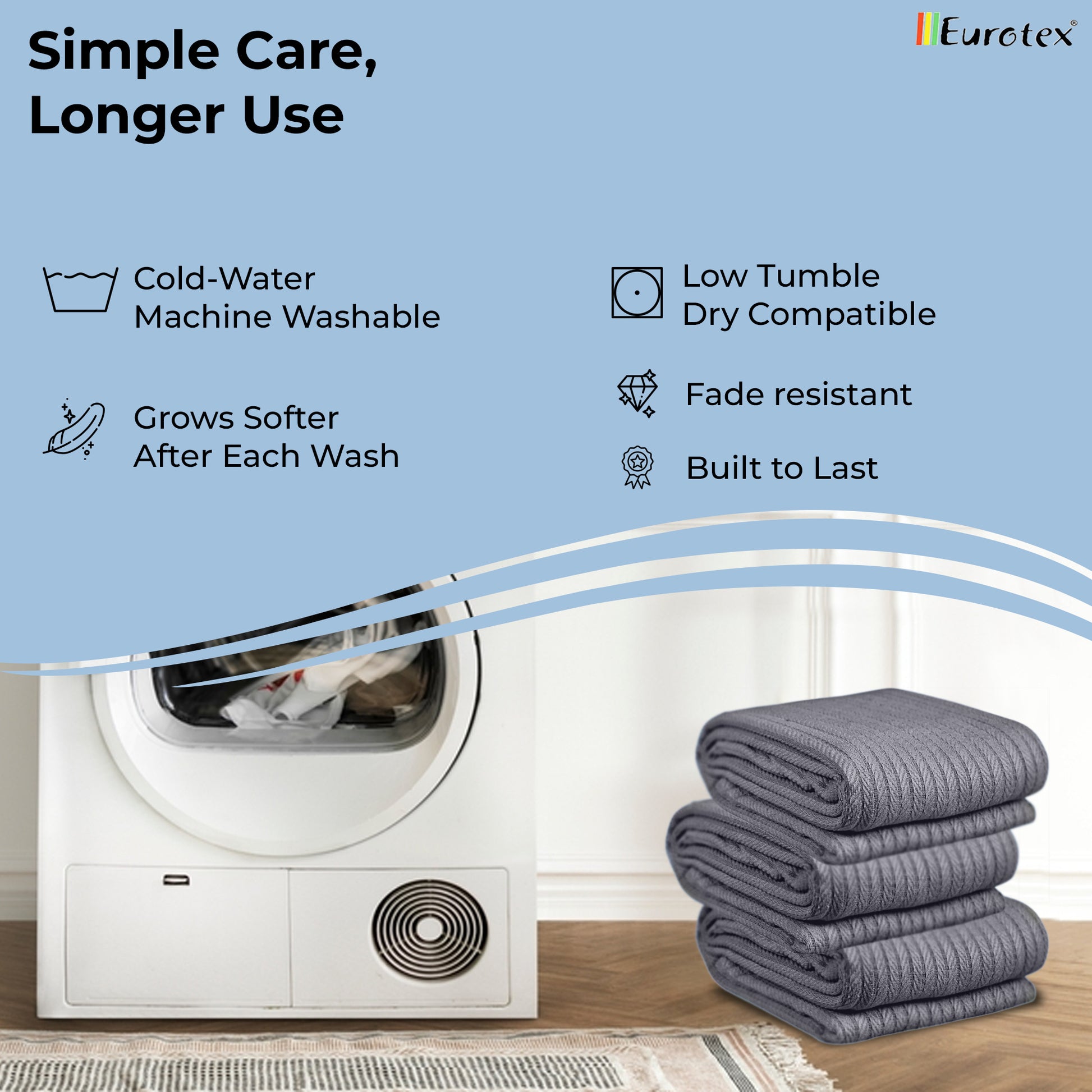 EUROTEX Cable Cotton Blanket for Bed, 100% Real Cotton Blanket - Grey Eurotex