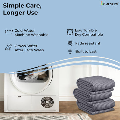 EUROTEX Cable Cotton Blanket for Bed, 100% Real Cotton Blanket - Grey Eurotex