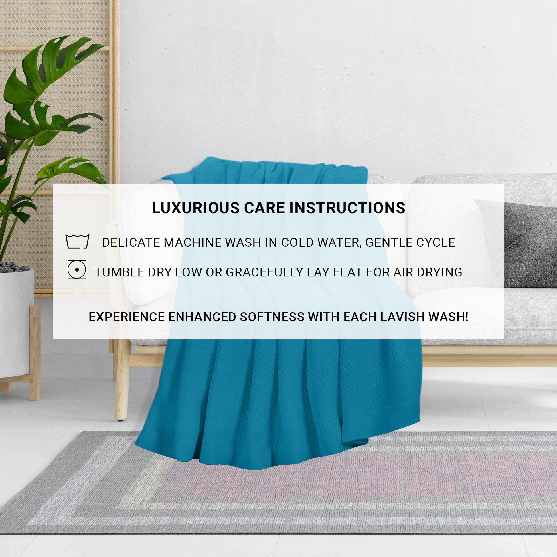 EUROTEX Fishbone Weave Cable Blanket, 100% Cotton Blanket - Lite Blue Eurotex