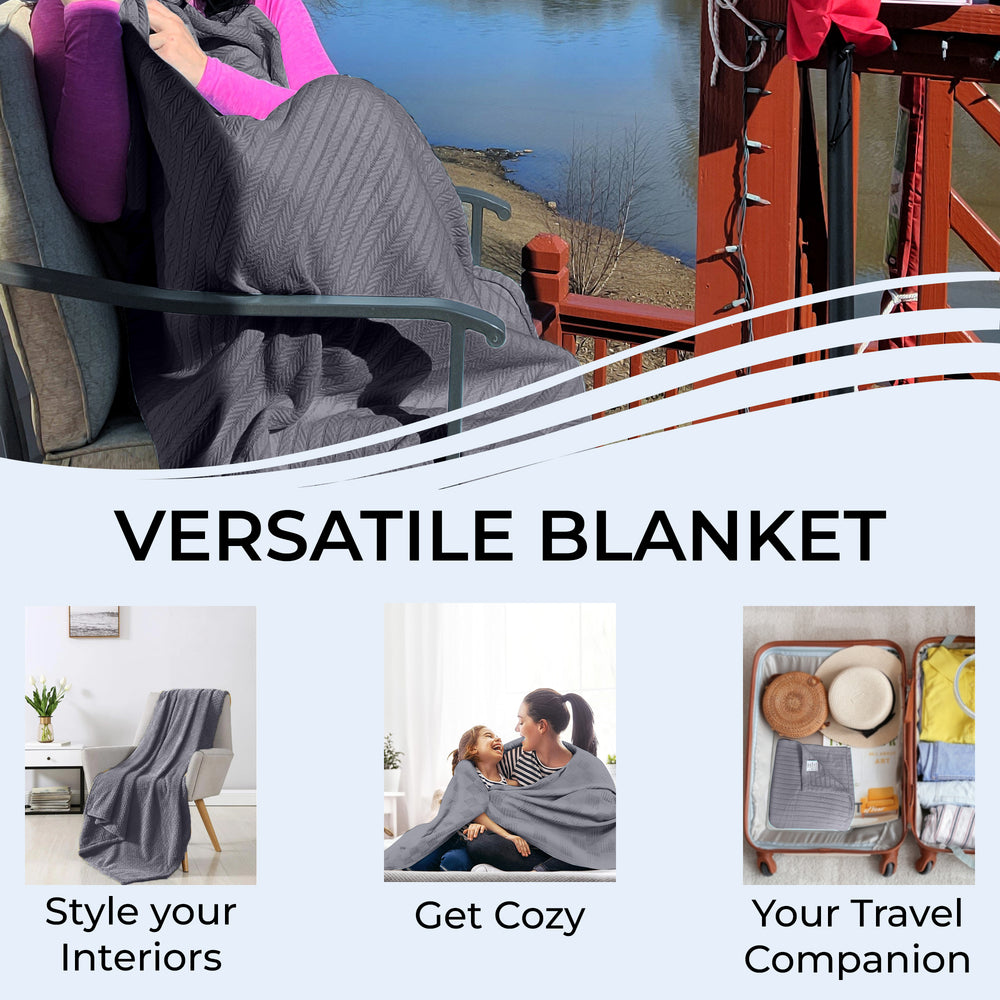 EUROTEX Cable Cotton Blanket for Bed, 100% Real Cotton Blanket - Grey Eurotex