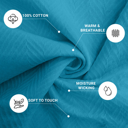 EUROTEX Fishbone Weave Cable Blanket, 100% Cotton Blanket - Lite Blue Eurotex