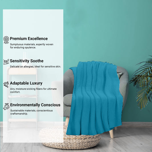 EUROTEX Fishbone Weave Cable Blanket, 100% Cotton Blanket - Lite Blue Eurotex