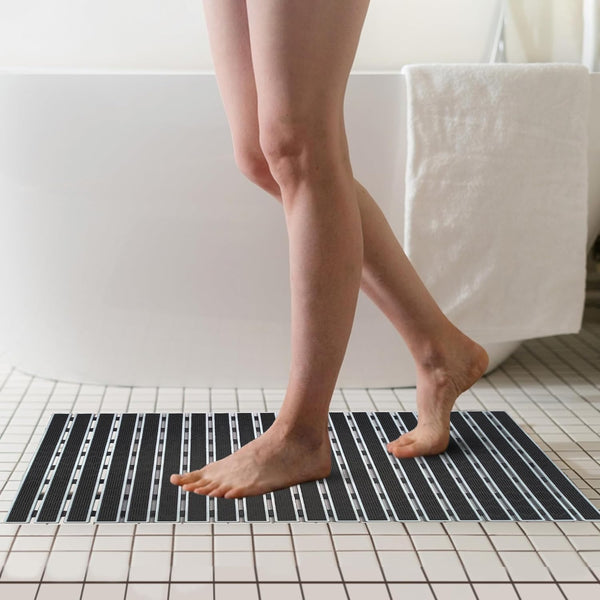 Eurotex Anti Slip Shower Mat, Bathtub Mat with Suction Cups and Drain Holes, Anti Skid (40 x 68 cm, Black)