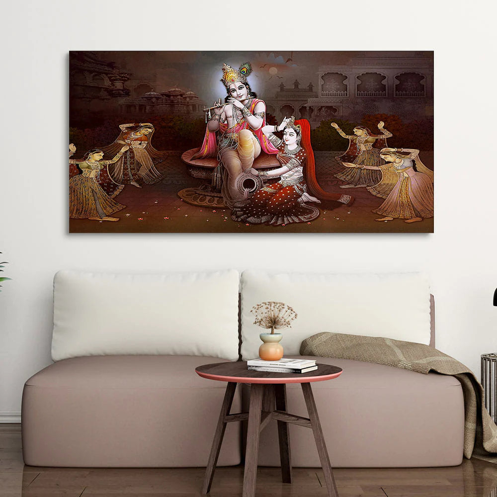 Eurotex Beautiful Radha Krishna with Playing Flute, Canvas Printed, Beautiful Wall Paintings Eurotex