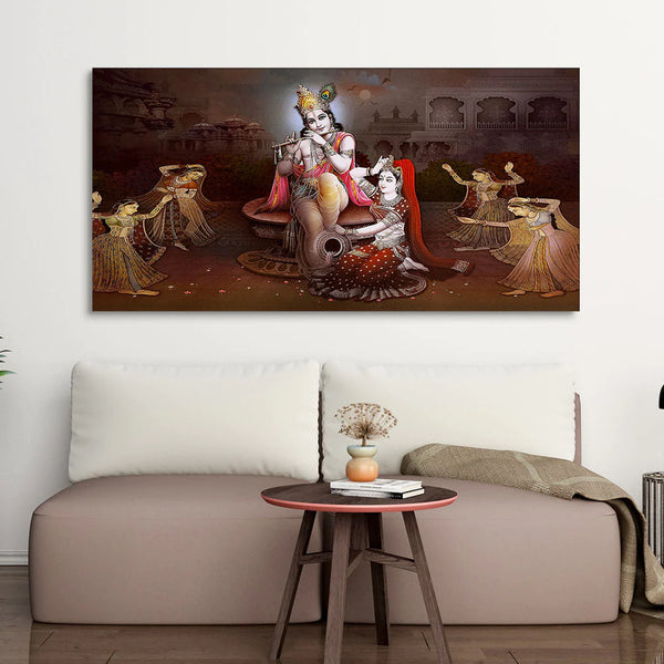 Eurotex Beautiful Radha Krishna with Playing Flute, Canvas Printed, Beautiful Wall Paintings