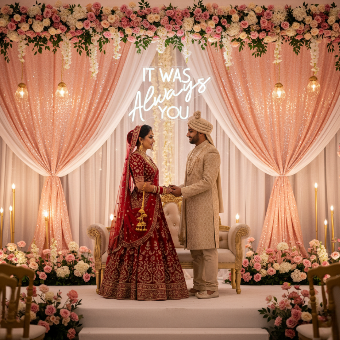 Eurotex “It Was always you” Wedding Neon Sign – LED Couple Name Light for Wedding Decor, Reception Backdrop, Mehndi, Engagement & Couple Gift