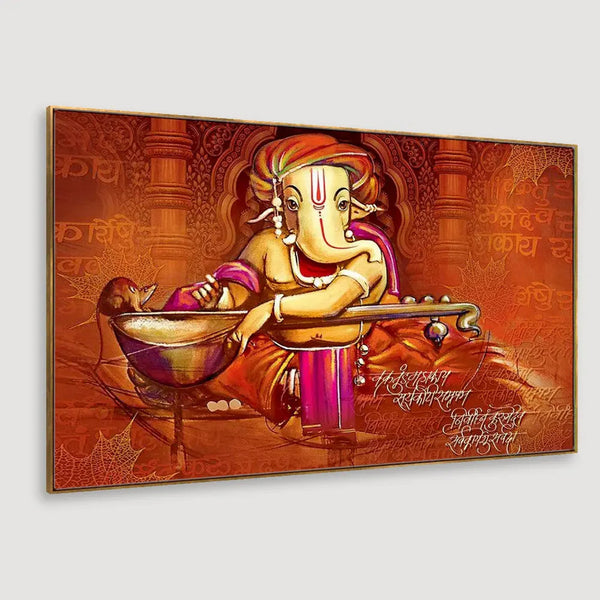 Eurotex Auspicious Ganesha Playing Veena, Canvas Printed, Home Wall Painting