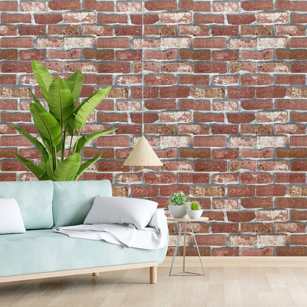 Eurotex Brick Design, Pink, Luxury Wallpaper for Bedroom Walls (PVC, 21inch x 33ft, Roll 57sqft)