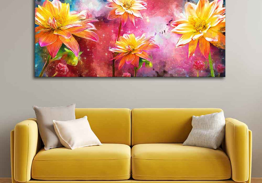 Eurotex Modern Abstract Art Of Flowers, Canvas Printed, Home Wall Painting