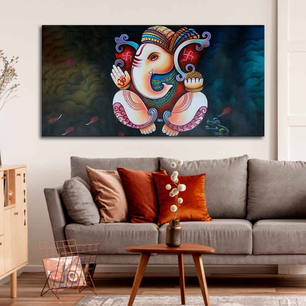 Eurotex Abstract Art Shri Ganesha, Canvas Printed, Beautiful Simple Wall Paintings Eurotex