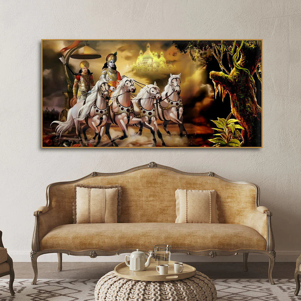 Eurotex Mahabharat Shri Krishna and Arjun Premium, Canvas Printed, Home Wall Painting Eurotex