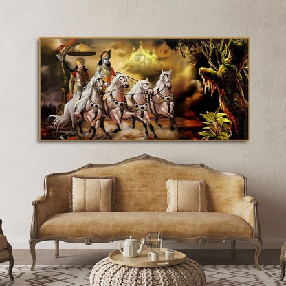 Eurotex Mahabharat Shri Krishna and Arjun Premium, Canvas Printed, Home Wall Painting Eurotex