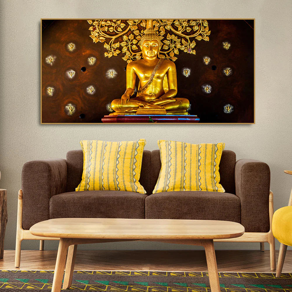 Eurotex Spiritual Golden Gautam Buddha, Canvas Printed, Paintings For Living Room Eurotex