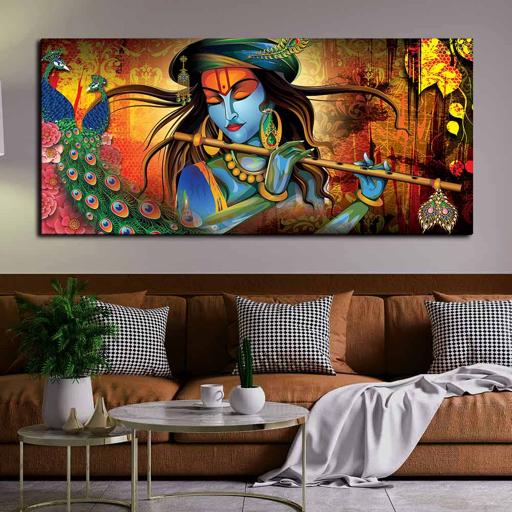 Eurotex Lord Krishna Playing Flute, Premium, Wall Painting For Drawing Room