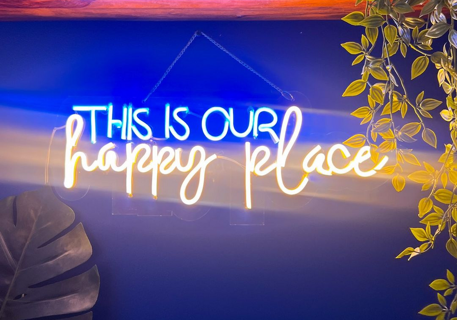 Eurotex This is our happy place Neon Sign, Wall Decor, Neon Signs for room (22x8 In)