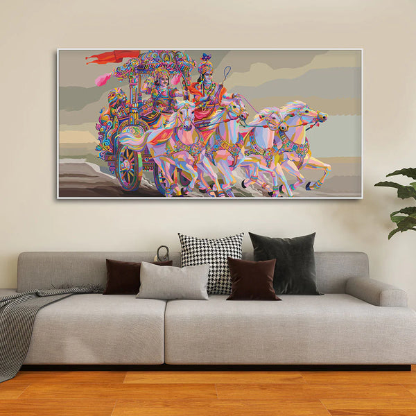 Eurotex Krishna And Arjuna At Battlefield Of Mahabharata, Premium Printed, Beautiful Wall Paintings